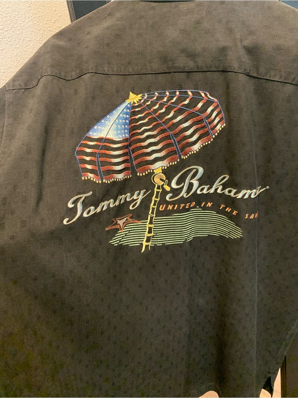Tommy Bahama Black button down shirt with Patriotic Umbrella Embroidery